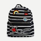 Romwe Rainbow And Cartoon Embroidery Striped Backpack