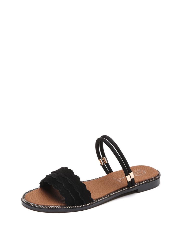 Romwe Scallop Detail Flat Slippers