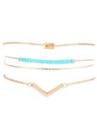 Romwe Gold Contrast Beaded Link Bracelet Set