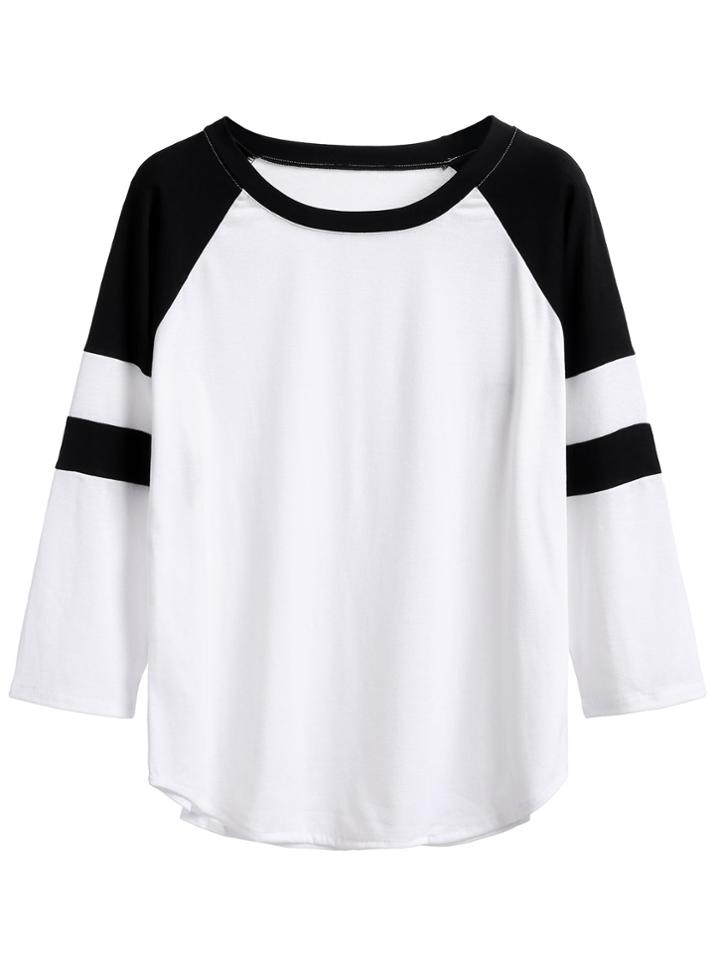 Romwe Color Block Raglan Sleeve T-shirt