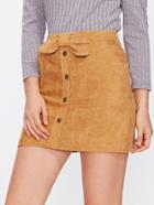 Romwe Corduroy Single Breasted Bow Front Skirt