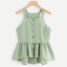 Romwe Plus Button Ruffle Hem Cami Top