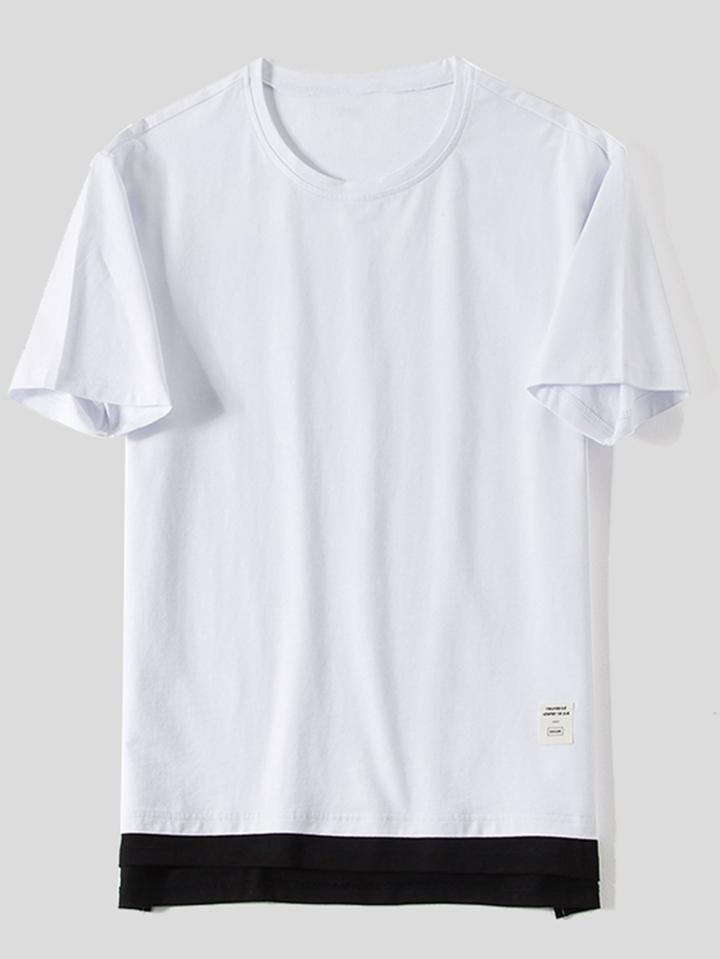 Romwe Men Contrast Hem Tee