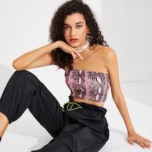 Romwe Snakeskin Print Crop Bandeau