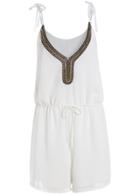 Romwe Deep Plunge Neck With Bead Romper