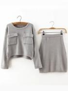 Romwe High Low Pockets Top With Grey Skirt