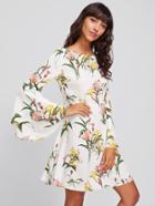 Romwe Tiered Bell Sleeve Floral Dress