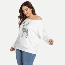 Romwe Plus Deer Print Sweatshirt