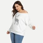 Romwe Plus Deer Print Sweatshirt