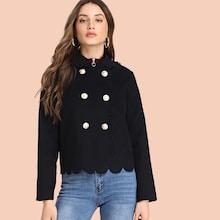 Romwe Double Breasted Scallop Trim Jacket