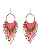 Romwe Bohemian Design Pink Long Drop Small Beads Earrings