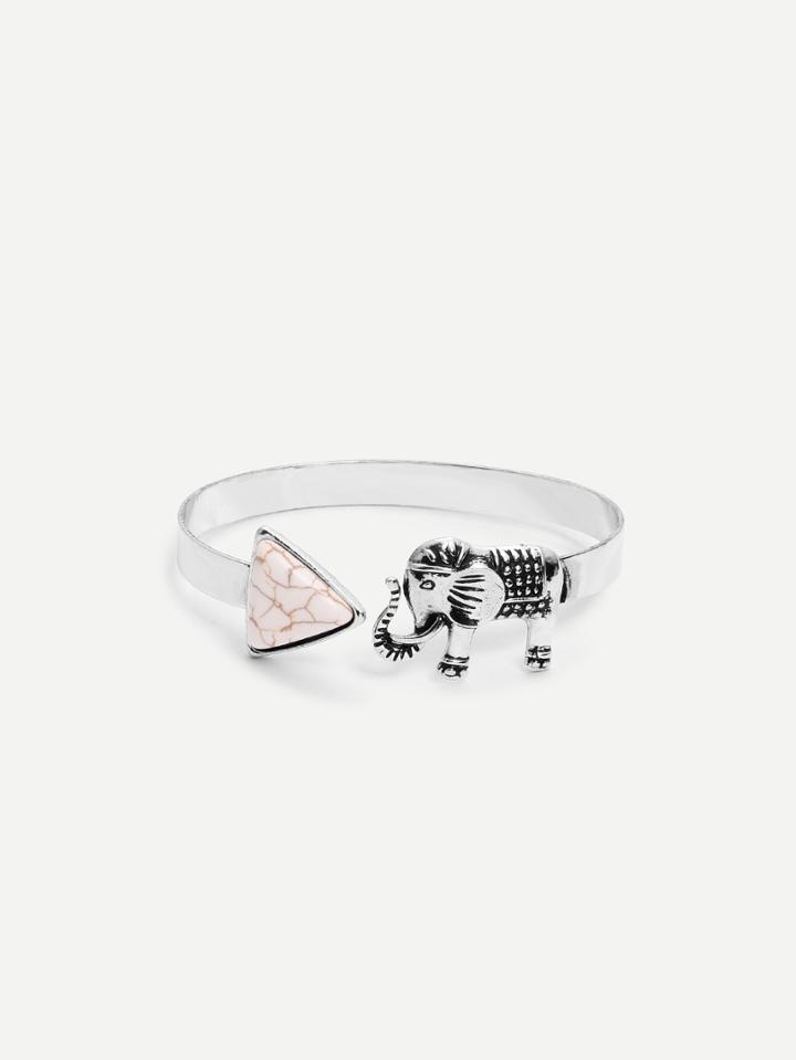 Romwe White Open Cuff Elephant Triangle Bracelet