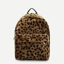Romwe Leopard Pattern Pocket Front Backpack