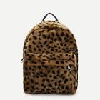 Romwe Leopard Pattern Pocket Front Backpack