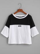 Romwe Color Block Letter Embroidered T-shirt