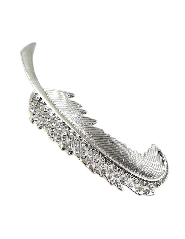 Romwe Silver Plated Alloy Rhinestone Long Leaf Hair Pin