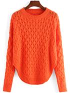 Romwe Round Neck Hollow Crop Orange Sweater