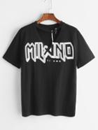 Romwe Black Choker Neck Metal Embellished Letter Print T-shirt