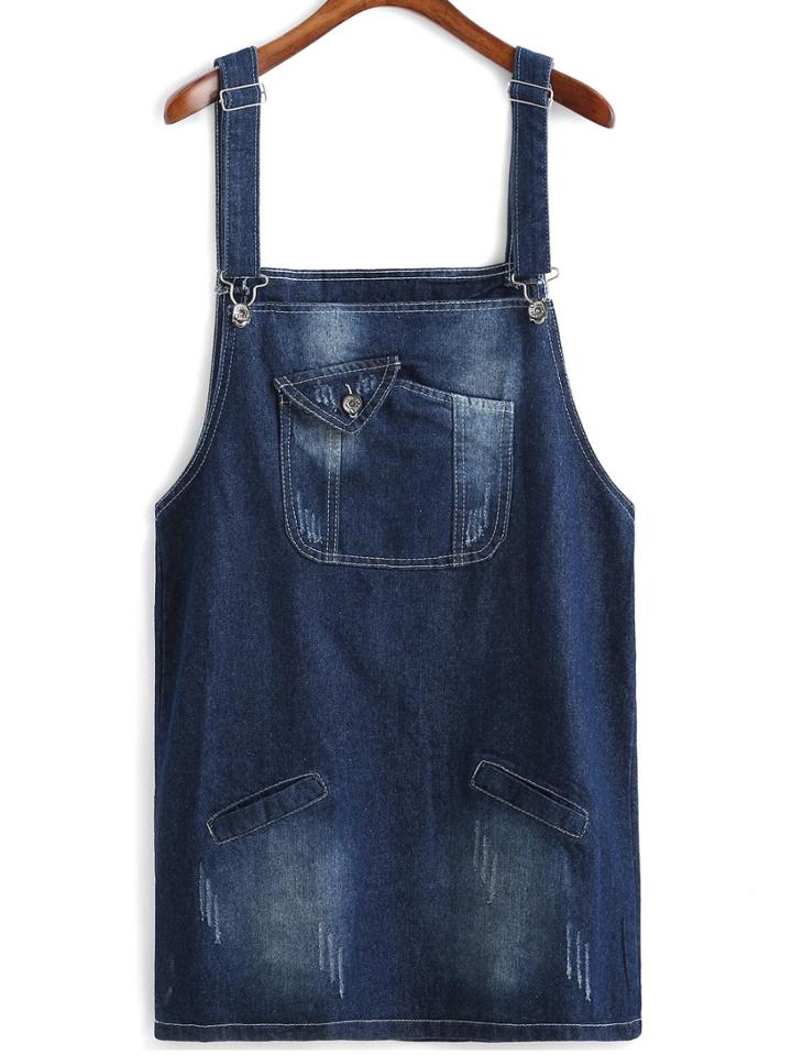 Romwe Strap Bleached Scratch Denim Dress