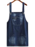 Romwe Strap Bleached Scratch Denim Dress