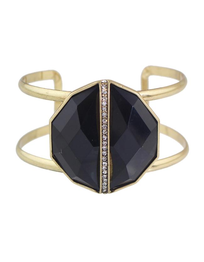 Romwe Black Rhinestone Wide Cuff Bracelet