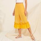 Romwe Frilled Trim Flounce Hem Crepe Culotte Pants