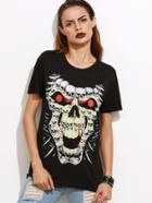 Romwe Black Skull Print Halloween T-shirt