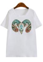 Romwe With Sequined Sheep Pattern White T-shirt