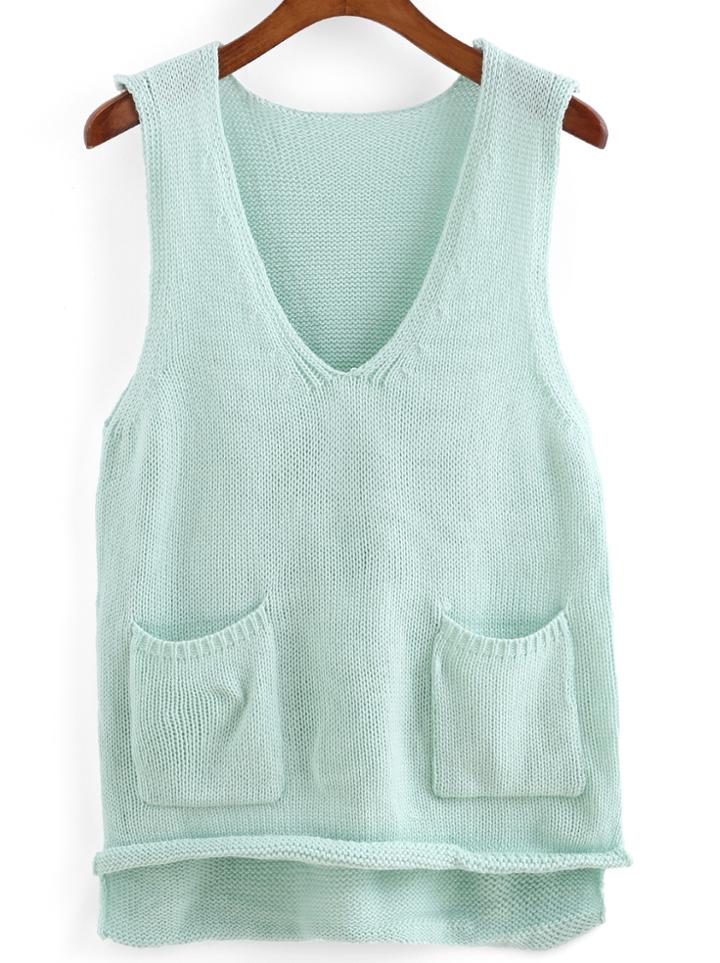 Romwe Dip Hem With Pockets Tank Top