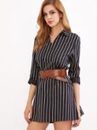 Romwe Black Vertical Striped Button Shirt Dress