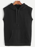 Romwe Black Hooded Pocket Sleeveless Top