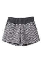 Romwe Houndstooth Print Faux Woolen Shorts