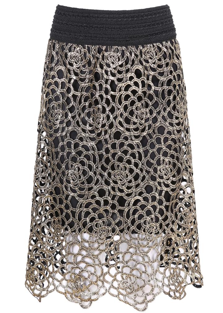 Romwe Irregular Lace Hem Hollow Skirt
