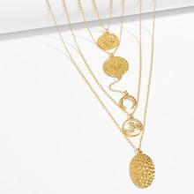 Romwe Textured Disc Pendant Layered Chain Necklace
