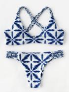 Romwe Graphic Print Braided Strap Bikini Set
