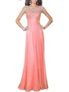 Romwe Pinke Lace Embellished Elegant Maxi Dress