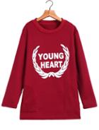 Romwe Young Heart Print Red Sweatshirt