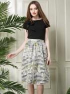 Romwe Short Sleeve Bow Top With Organza Striped Skirt