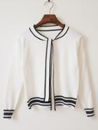Romwe Women Striped Tie White Sweater