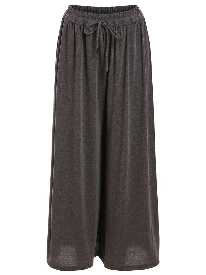 Romwe Drawstring Waist Wide Leg Jersey Pants