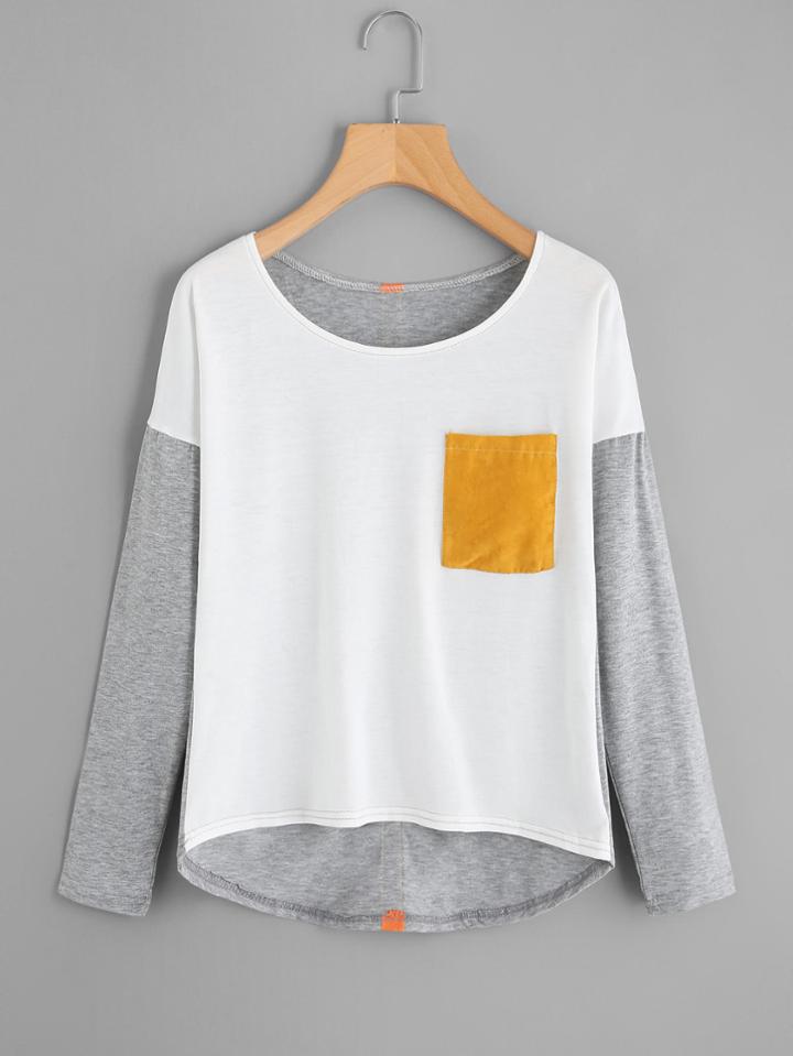 Romwe Pocket Front Color Block Tee