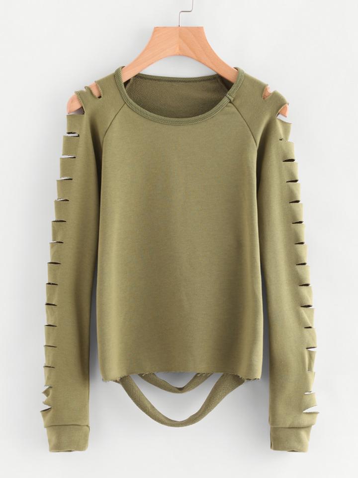 Romwe Ladder Cut Out Sweatshirt