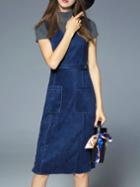 Romwe Navy Collar Sweater Two-piece Split Dress