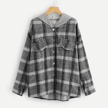 Romwe Plus Plaid Hooded Coat