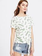 Romwe Brush Stroke Print Bow Tie Front T-shirt