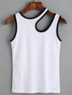 Romwe White Contrast Trim Cut Out Tank Top