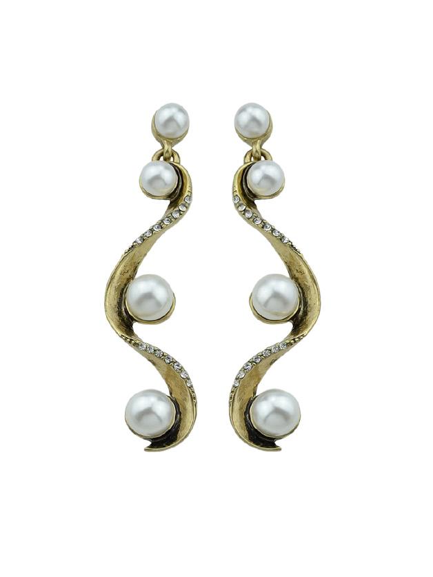 Romwe At-gold Simulated-pearl Geometric Drop Hanging Earrings