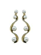 Romwe At-gold Simulated-pearl Geometric Drop Hanging Earrings