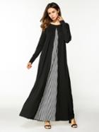 Romwe Stripe Contrast Full Length Dress