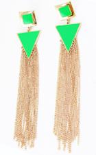 Romwe Shine Green Trangle And Square Long Tassels Drop Earrings